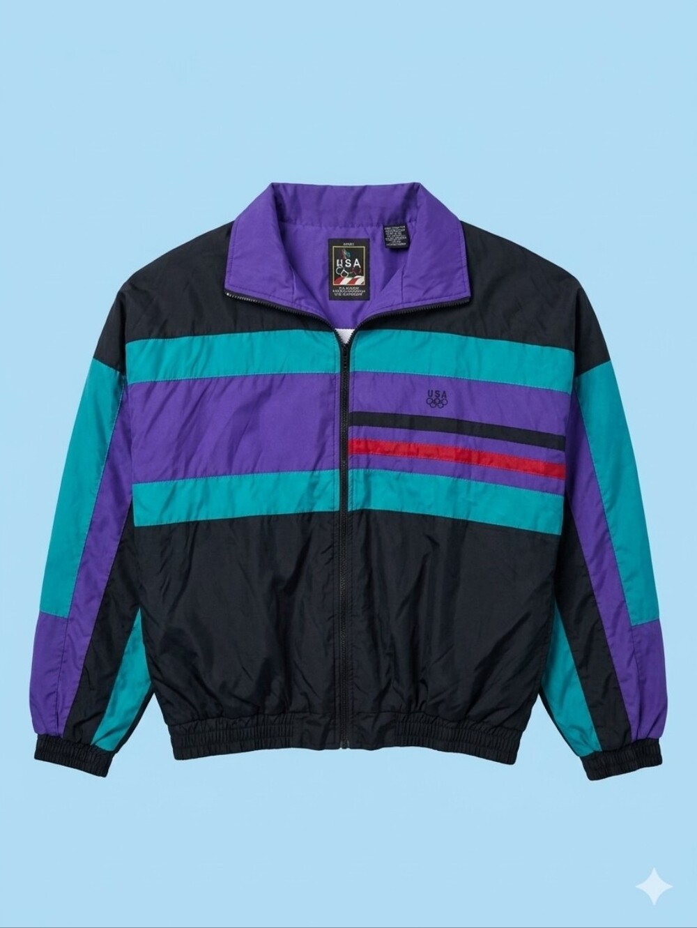 Vintage 90s Team USA Olympic Windbreaker Jacket JCPenney Teal Purple Black Large